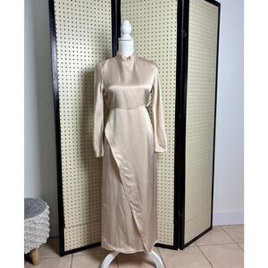 Zara Mock Neck Open Back Minimalist Quiet Luxury Wedding Guest Dress M